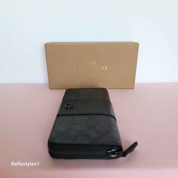 COACH Boxed Slim Accordion Signature Canvas & Leather Wallet w Back-slip pocket⭐ - Picture 12 of 16